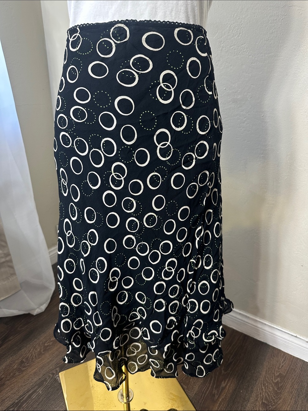 Style & Co. Black Midi Skirt with White Circle Print